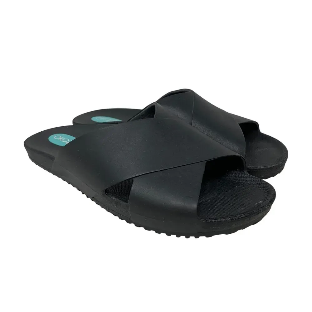 Oka B Slide Sandals Womens Size S US 7-8 Black Cross Strap